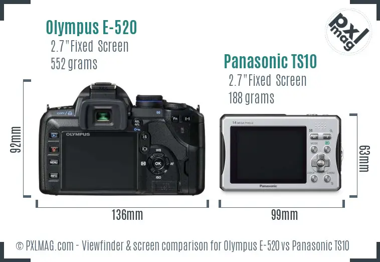 Olympus E-520 vs Panasonic TS10 Screen and Viewfinder comparison