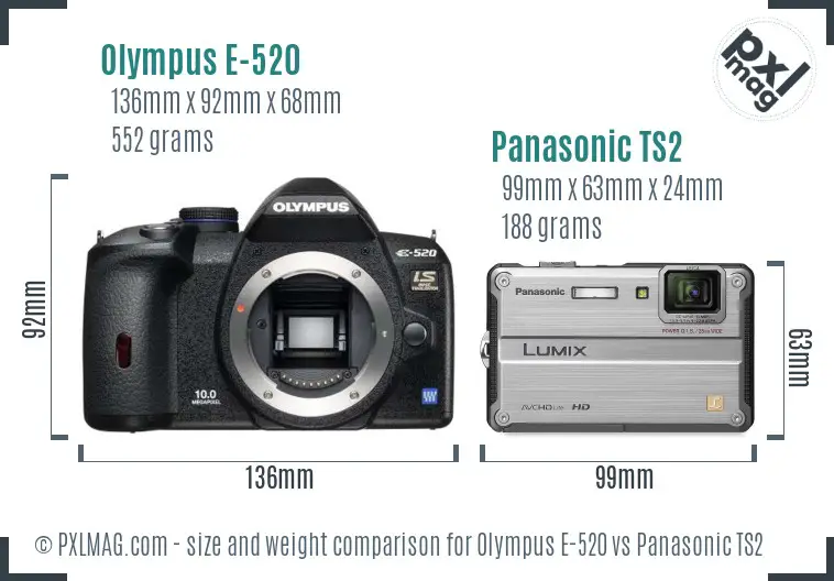 Olympus E-520 vs Panasonic TS2 size comparison