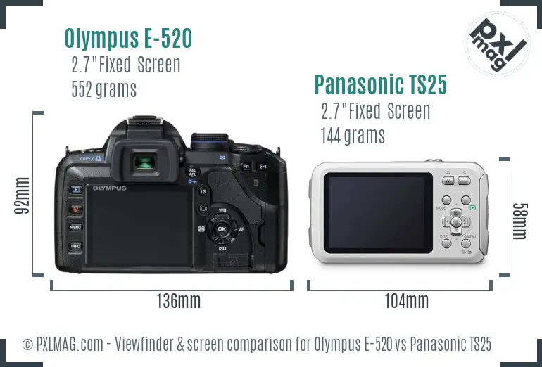 Olympus E-520 vs Panasonic TS25 Screen and Viewfinder comparison
