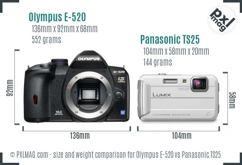 Olympus E-520 vs Panasonic TS25 size comparison