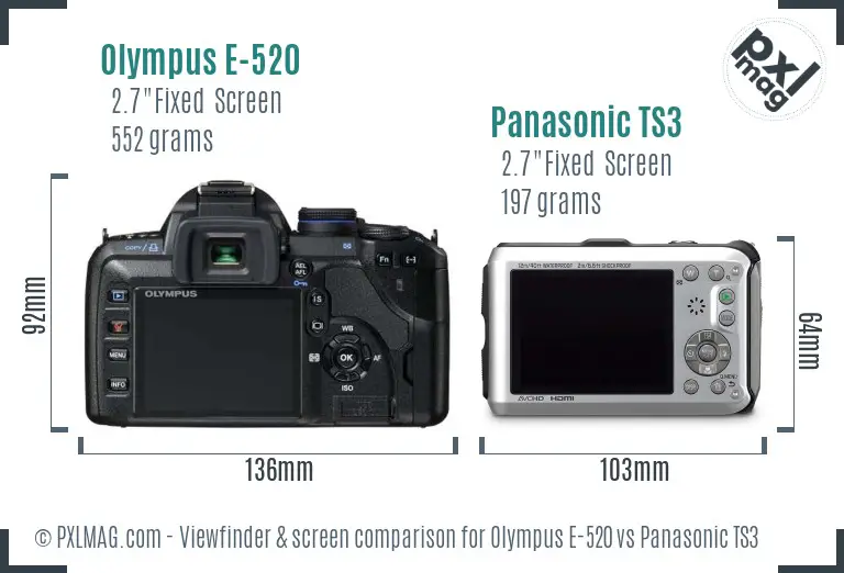 Olympus E-520 vs Panasonic TS3 Screen and Viewfinder comparison