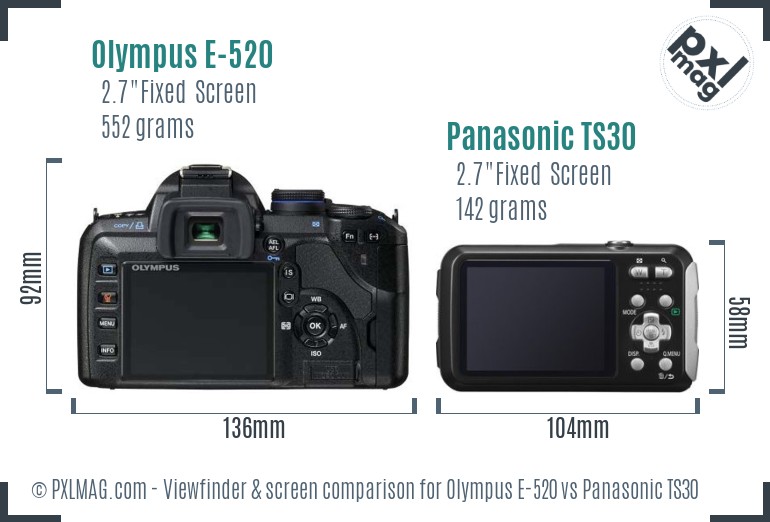 Olympus E-520 vs Panasonic TS30 Screen and Viewfinder comparison