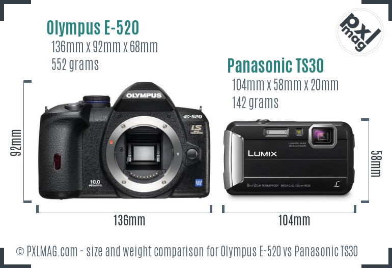 Olympus E-520 vs Panasonic TS30 size comparison