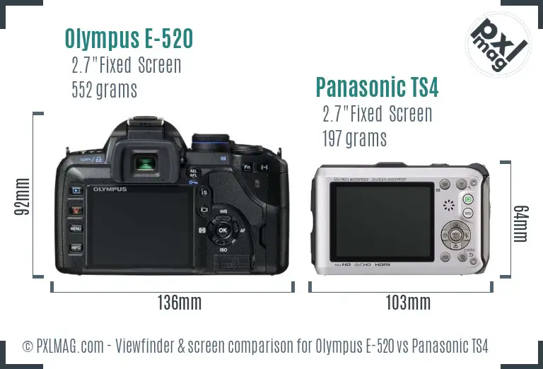 Olympus E-520 vs Panasonic TS4 Screen and Viewfinder comparison