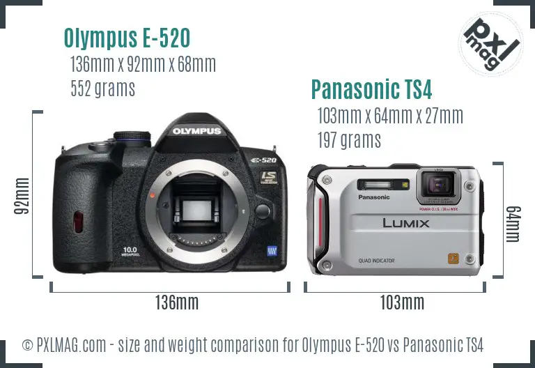 Olympus E-520 vs Panasonic TS4 size comparison