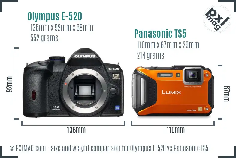 Olympus E-520 vs Panasonic TS5 size comparison