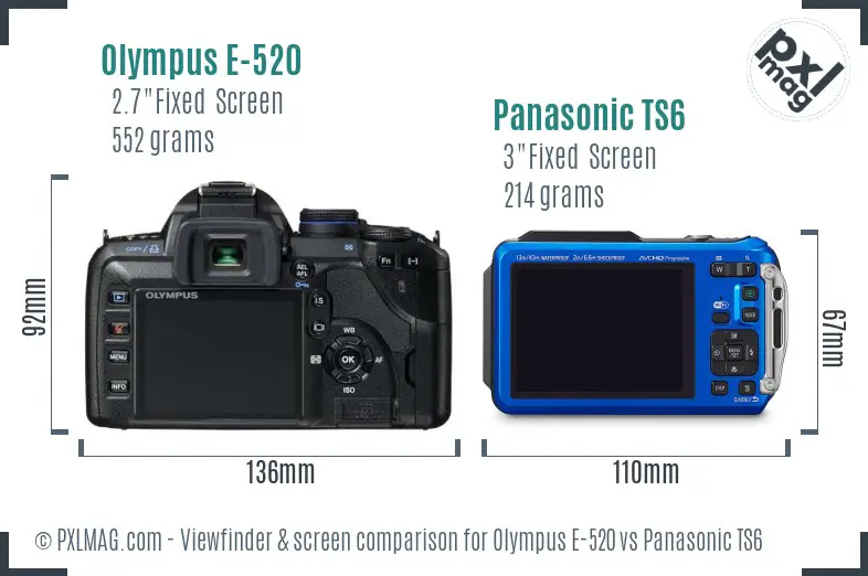 Olympus E-520 vs Panasonic TS6 Screen and Viewfinder comparison