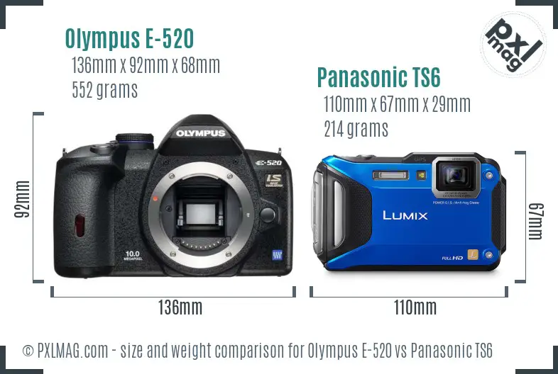 Olympus E-520 vs Panasonic TS6 size comparison