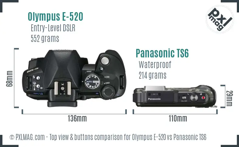 Olympus E-520 vs Panasonic TS6 top view buttons comparison