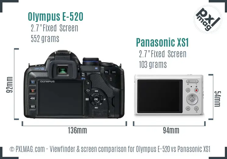 Olympus E-520 vs Panasonic XS1 Screen and Viewfinder comparison