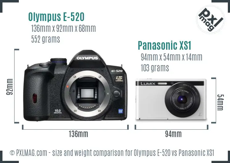 Olympus E-520 vs Panasonic XS1 size comparison