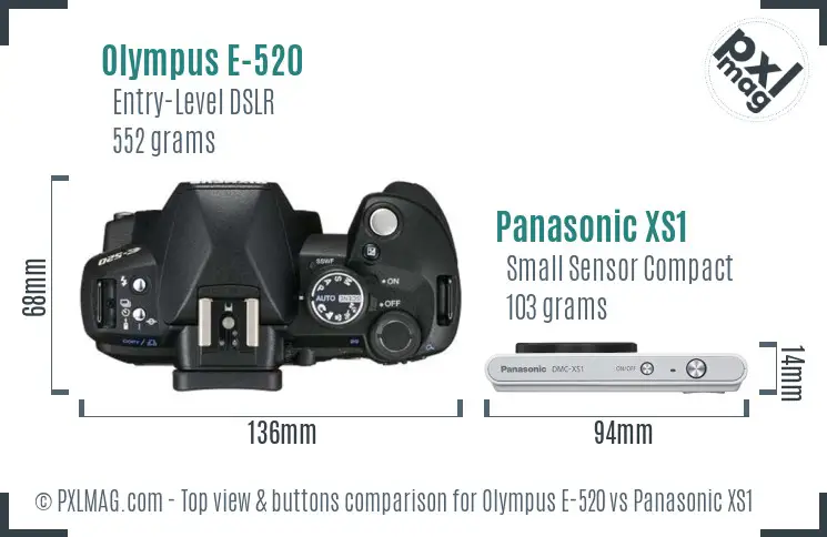 Olympus E-520 vs Panasonic XS1 top view buttons comparison