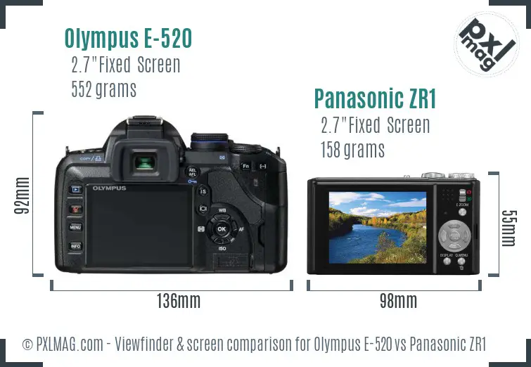 Olympus E-520 vs Panasonic ZR1 Screen and Viewfinder comparison