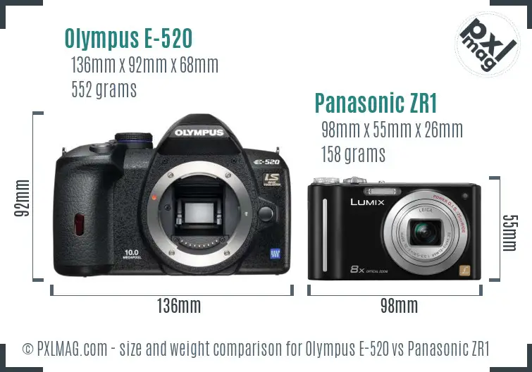 Olympus E-520 vs Panasonic ZR1 size comparison