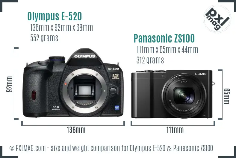 Olympus E-520 vs Panasonic ZS100 size comparison