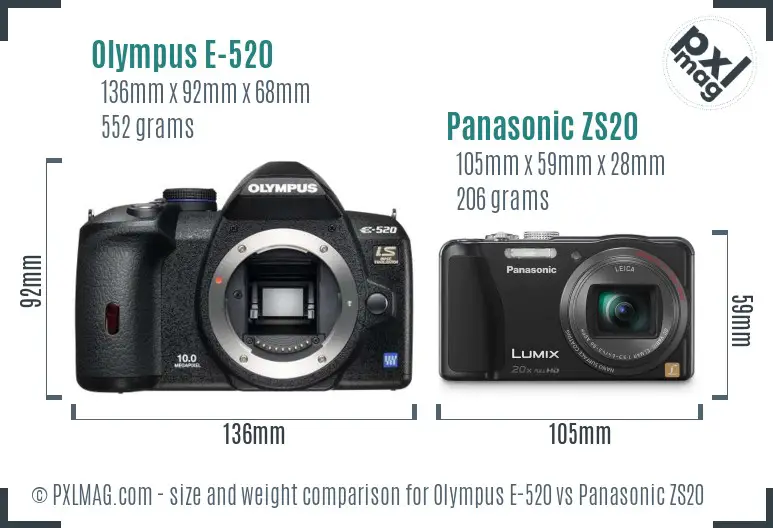 Olympus E-520 vs Panasonic ZS20 size comparison