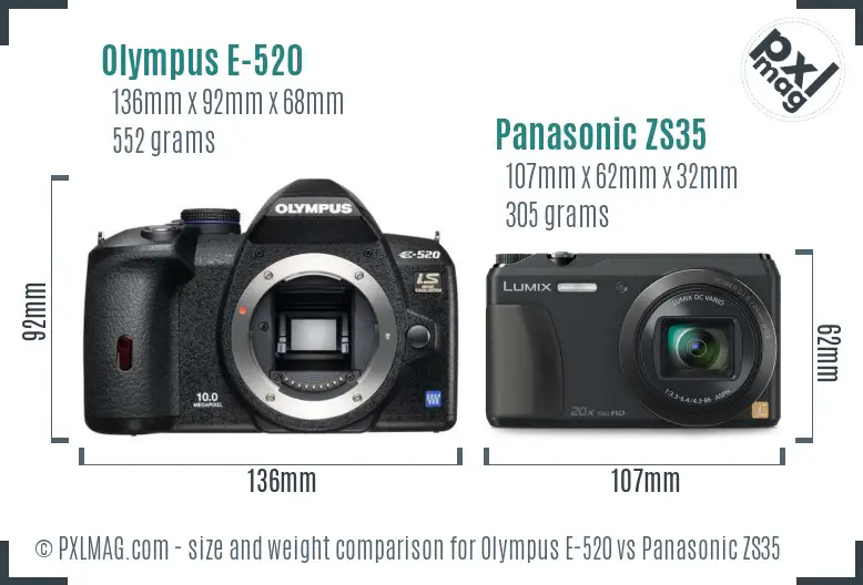 Olympus E-520 vs Panasonic ZS35 size comparison
