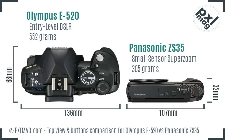 Olympus E-520 vs Panasonic ZS35 top view buttons comparison