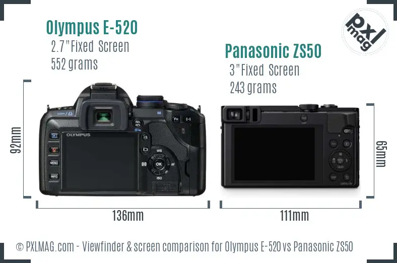 Olympus E-520 vs Panasonic ZS50 Screen and Viewfinder comparison