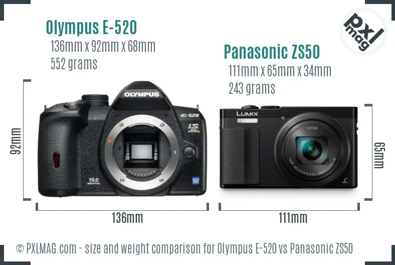 Olympus E-520 vs Panasonic ZS50 size comparison