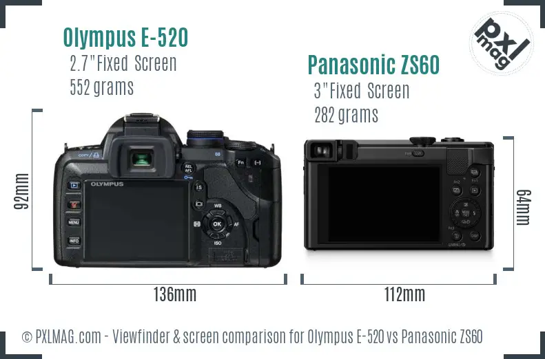 Olympus E-520 vs Panasonic ZS60 Screen and Viewfinder comparison