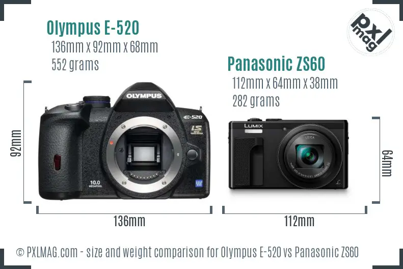 Olympus E-520 vs Panasonic ZS60 size comparison