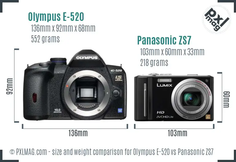 Olympus E-520 vs Panasonic ZS7 size comparison