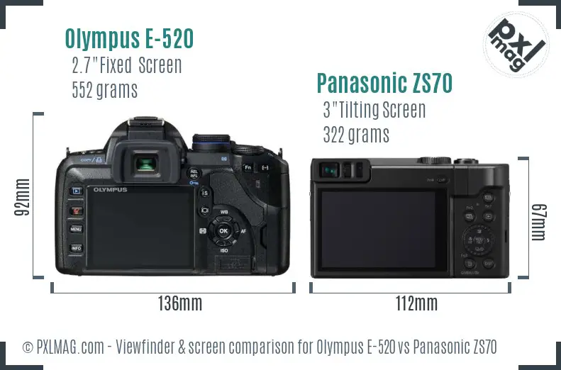 Olympus E-520 vs Panasonic ZS70 Screen and Viewfinder comparison