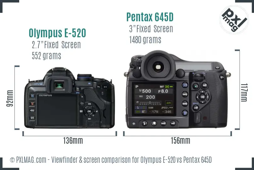 Olympus E-520 vs Pentax 645D Screen and Viewfinder comparison
