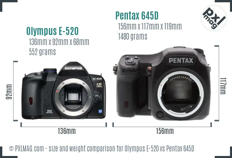 Olympus E-520 vs Pentax 645D size comparison