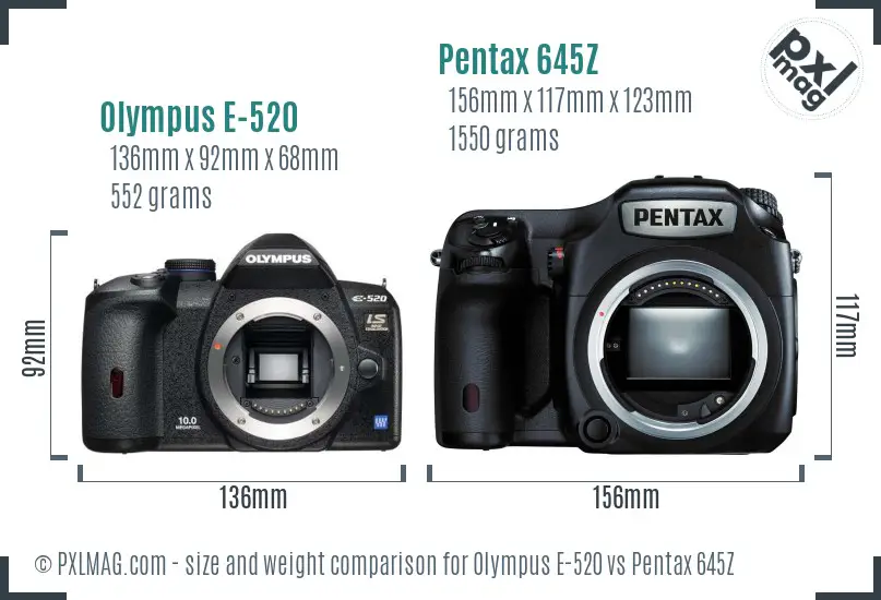 Olympus E-520 vs Pentax 645Z size comparison