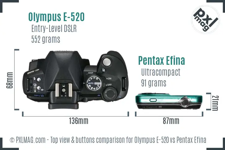 Olympus E-520 vs Pentax Efina top view buttons comparison