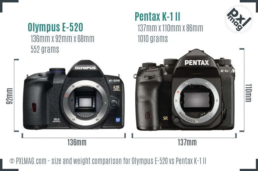 Olympus E-520 vs Pentax K-1 II size comparison