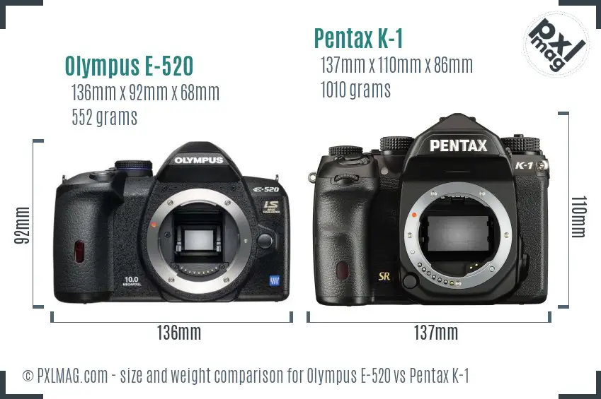 Olympus E-520 vs Pentax K-1 size comparison