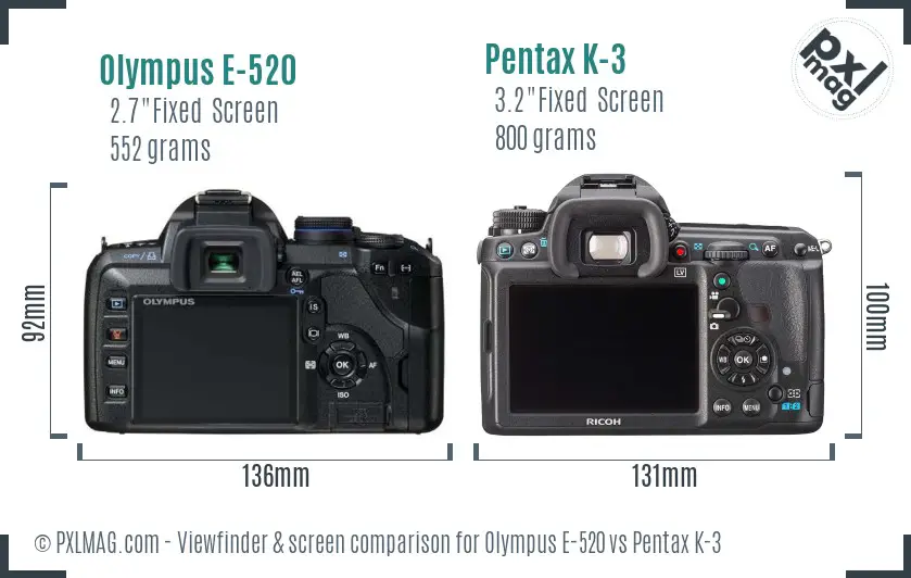 Olympus E-520 vs Pentax K-3 Screen and Viewfinder comparison