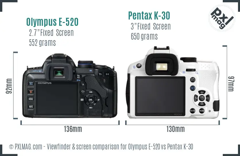 Olympus E-520 vs Pentax K-30 Screen and Viewfinder comparison