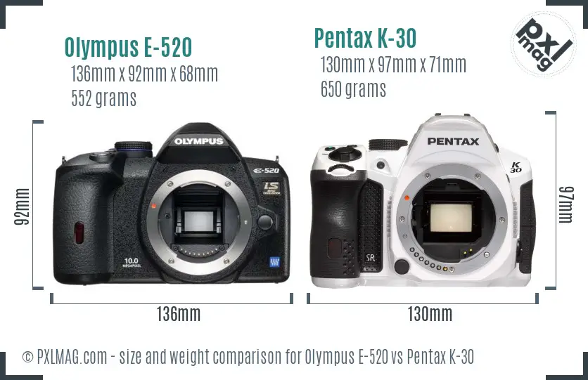 Olympus E-520 vs Pentax K-30 size comparison