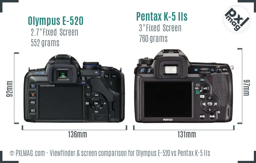 Olympus E-520 vs Pentax K-5 IIs Screen and Viewfinder comparison