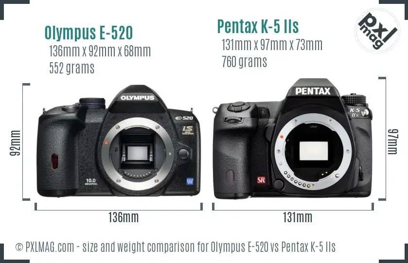 Olympus E-520 vs Pentax K-5 IIs size comparison