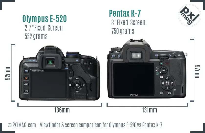 Olympus E-520 vs Pentax K-7 Screen and Viewfinder comparison