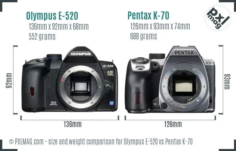 Olympus E-520 vs Pentax K-70 size comparison