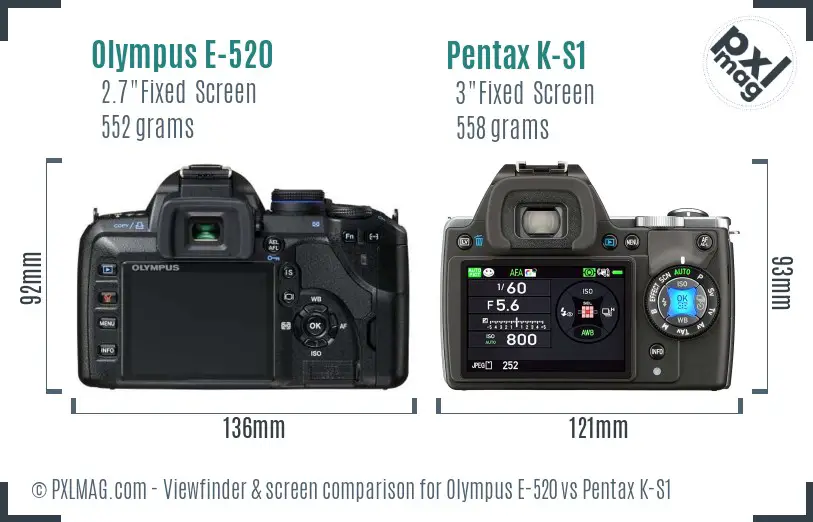 Olympus E-520 vs Pentax K-S1 Screen and Viewfinder comparison