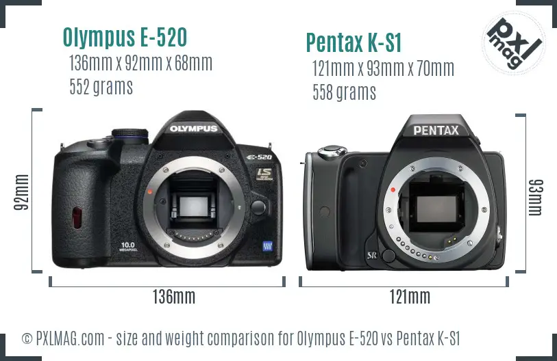 Olympus E-520 vs Pentax K-S1 size comparison
