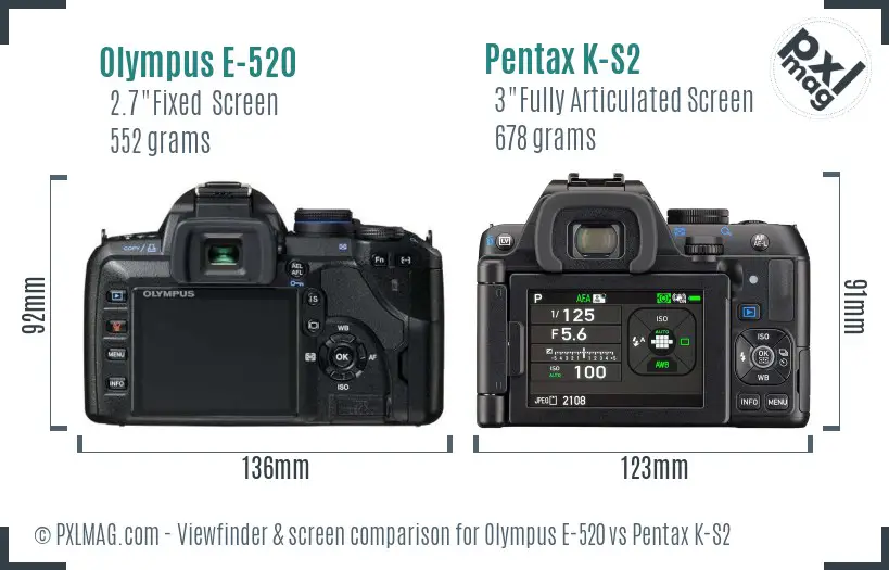 Olympus E-520 vs Pentax K-S2 Screen and Viewfinder comparison
