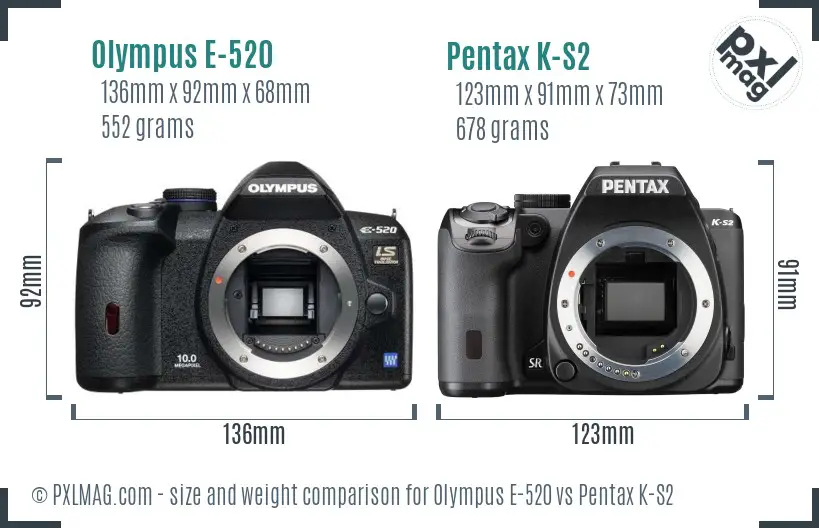 Olympus E-520 vs Pentax K-S2 size comparison