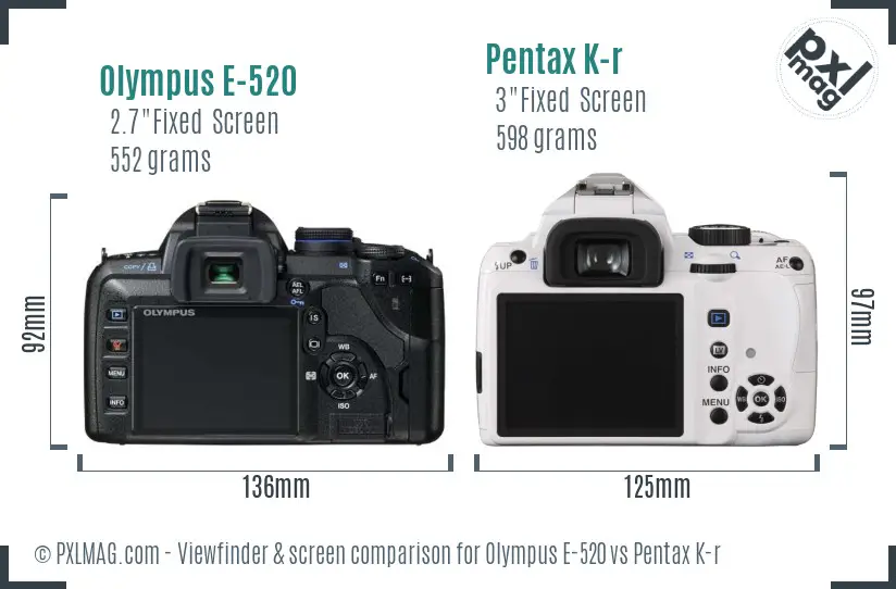 Olympus E-520 vs Pentax K-r Screen and Viewfinder comparison