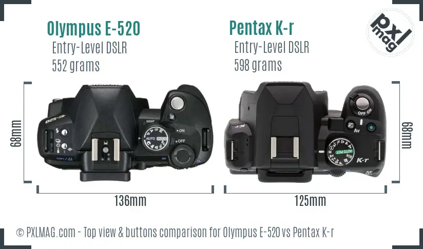Olympus E-520 vs Pentax K-r top view buttons comparison