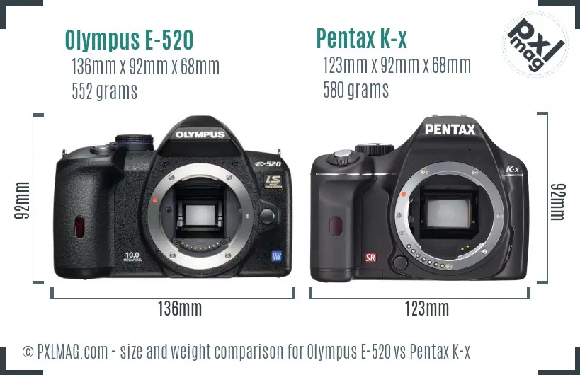 Olympus E-520 vs Pentax K-x size comparison