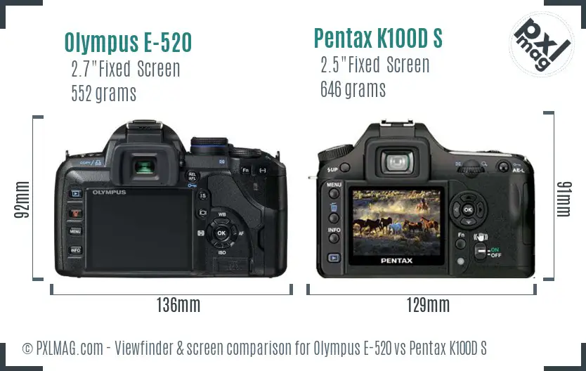 Olympus E-520 vs Pentax K100D S Screen and Viewfinder comparison