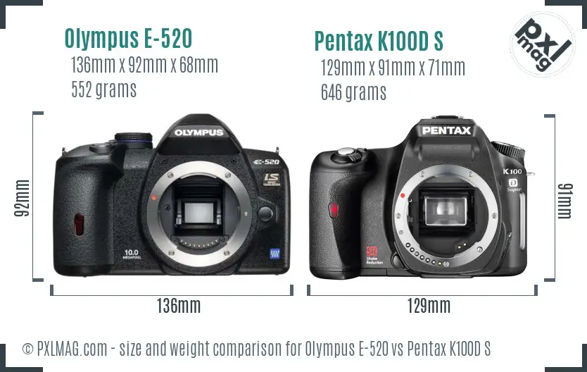 Olympus E-520 vs Pentax K100D S size comparison